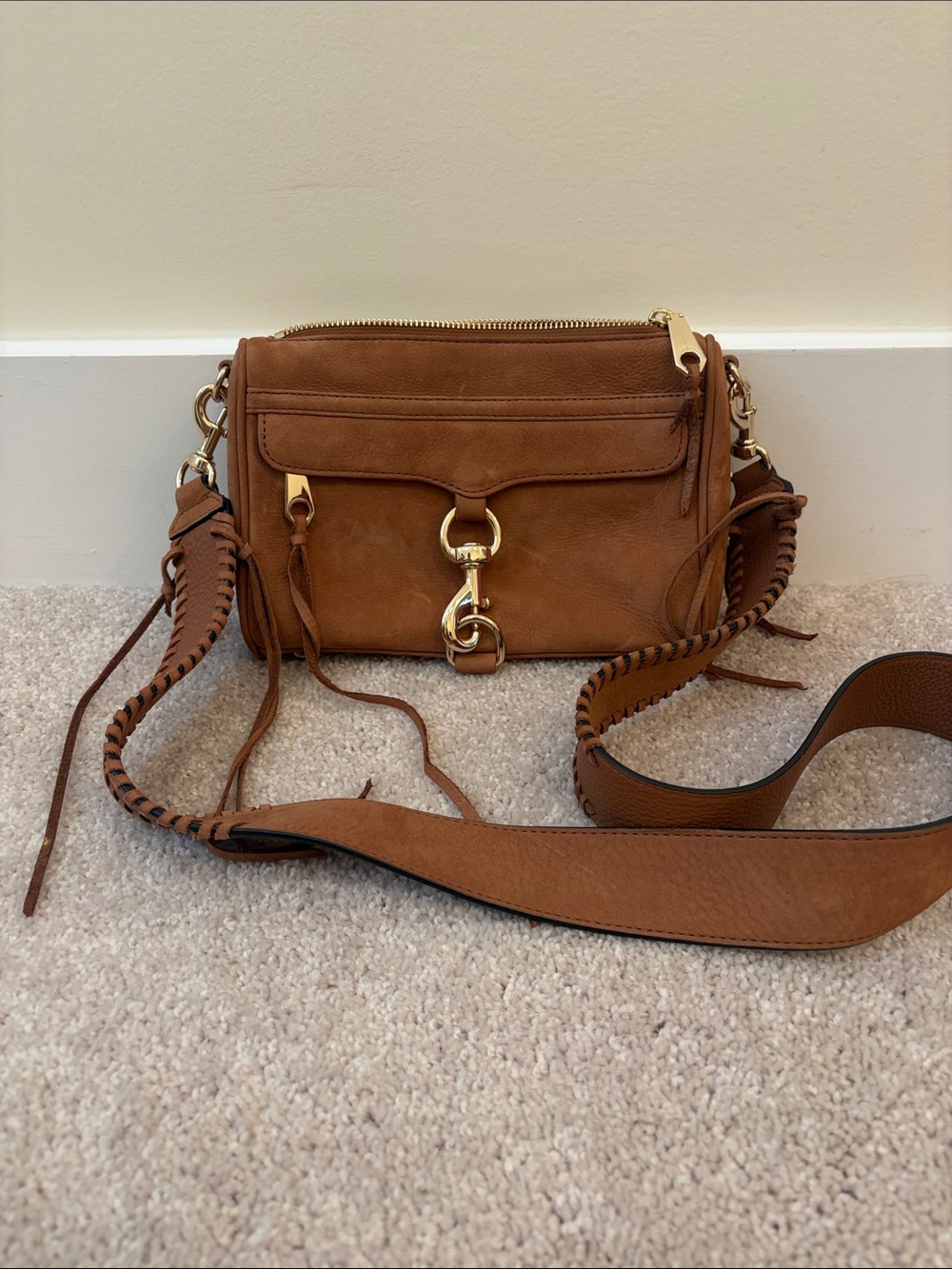 Rebecca Minkoff Brown Leather Crossbody with Whipstitch Strap